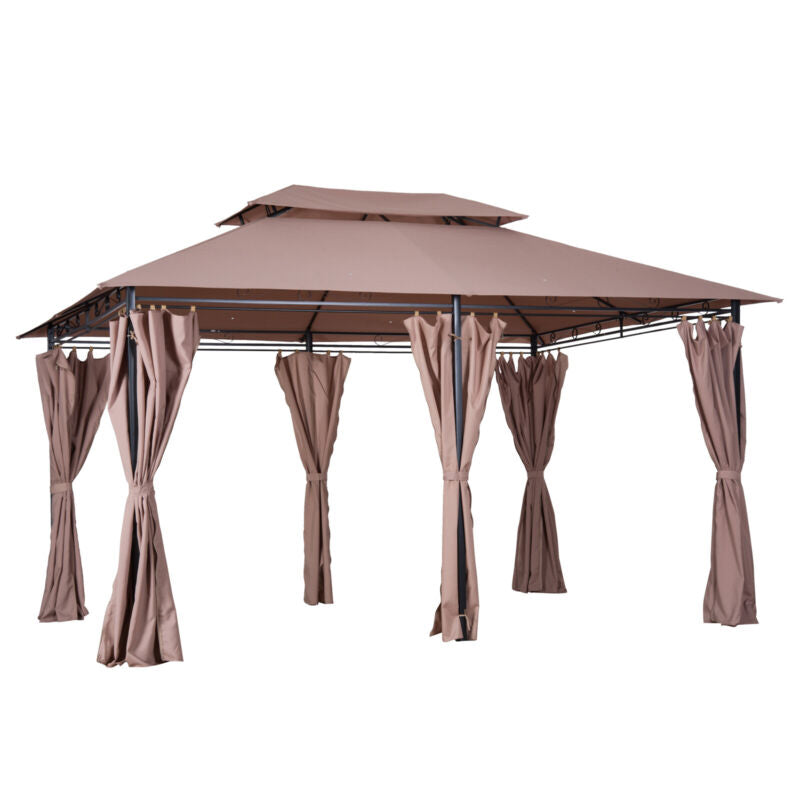 10'x13' Outdoor 2-Tier Vented Canopy Steel Gazebo BBQ Party Tent Shelter Shade