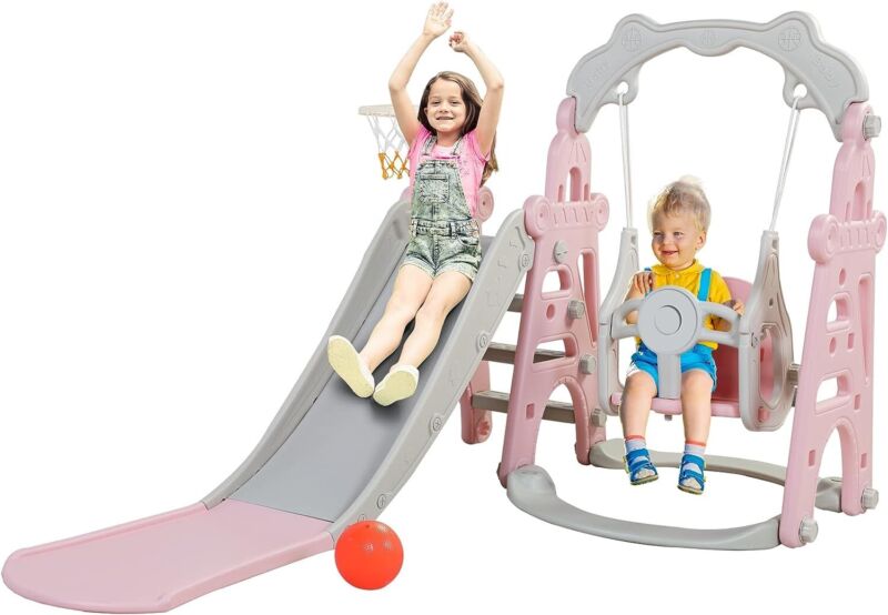 4 in1 Kids Slide and Swing Set Indoor Outdoor Playground Climber Playset Safety