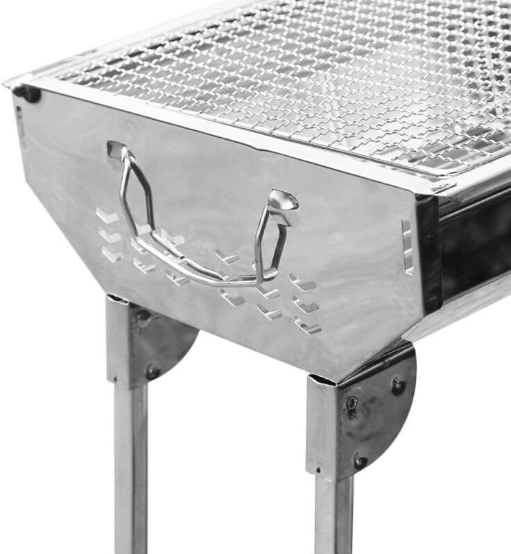 BBQ Grill Charcoal Barbecue Grill Stainless Steel Folding Camping Yard Portable