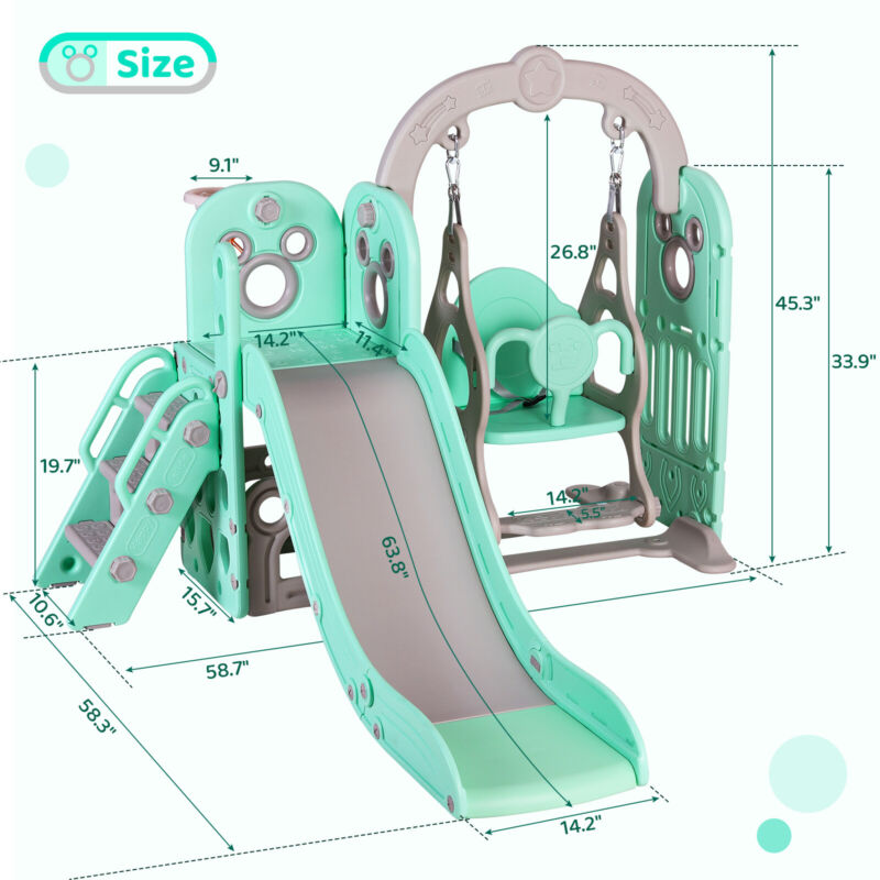 Toddler Slide and Swing Set Indoor Outdoor Playground kids Climber Slide Playset