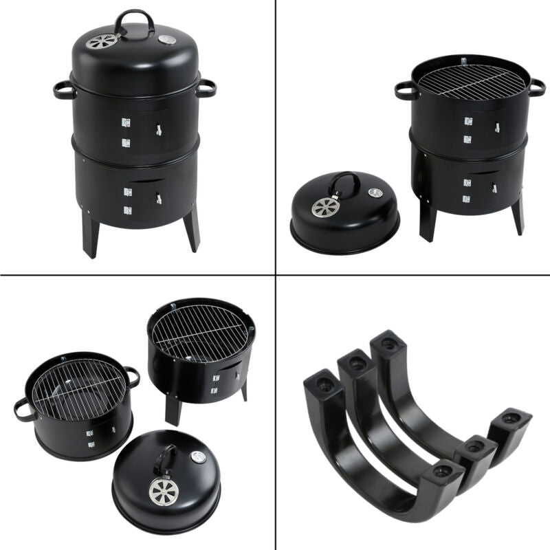 32" Charcoal Smoker Grill BBQ 3IN1 Outdoor Vertical Smoke Portable Meat Cooker