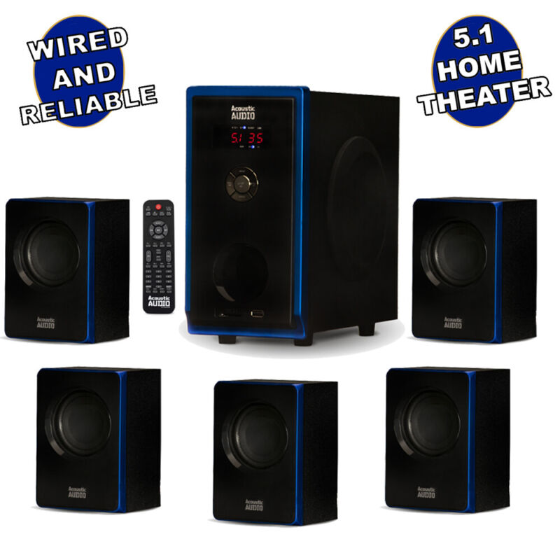 Acoustic Audio 5.1 Bluetooth 6 Speaker System Home Theater Surround Sound NEW