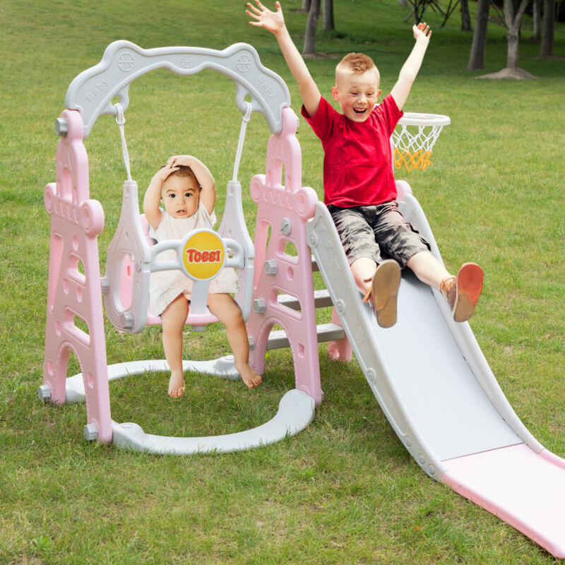 4 in1 Kids Slide and Swing Set Indoor Outdoor Playground Climber Playset Safety