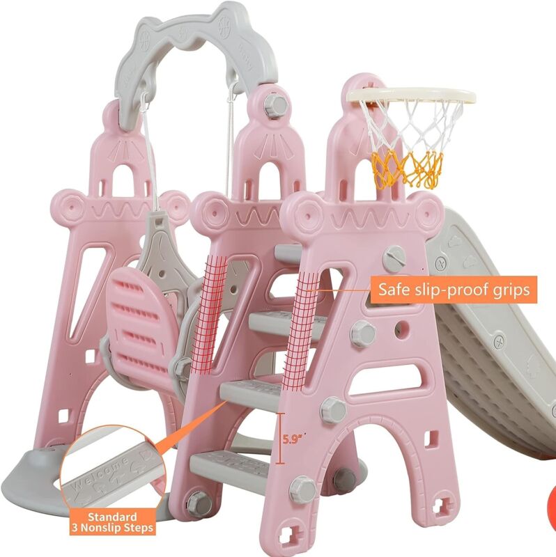 4 in1 Kids Slide and Swing Set Indoor Outdoor Playground Climber Playset Safety