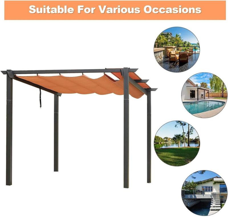 10’ X 10’ Outdoor Retractable Pergola with Weather-Resistant Canopy Aluminum