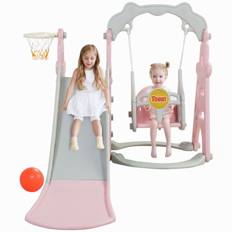 4 in1 Kids Slide and Swing Set Indoor Outdoor Playground Climber Playset Safety