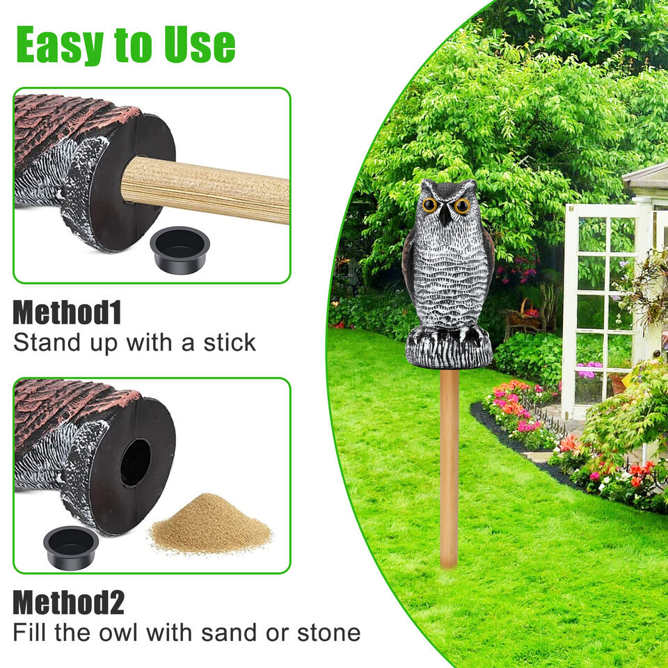 2 Pack Owl Decoy Bird Repeller With Rotating Head