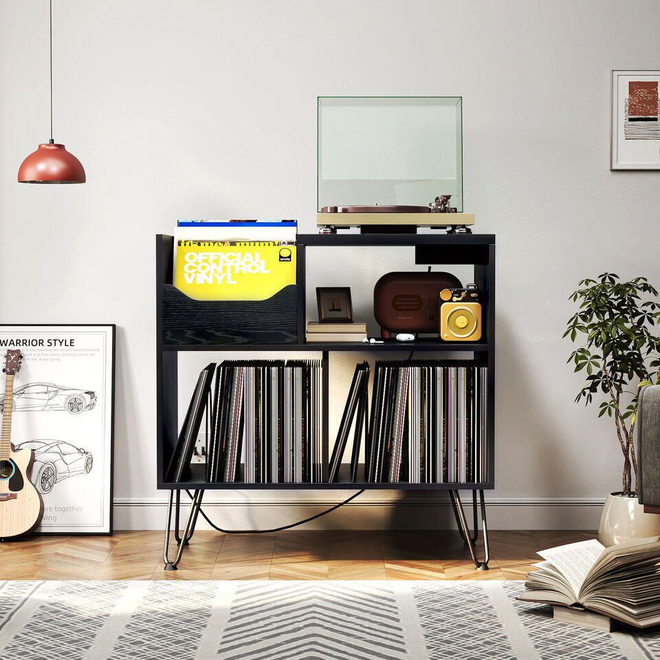 Vinyl Record Player Stand With Storage