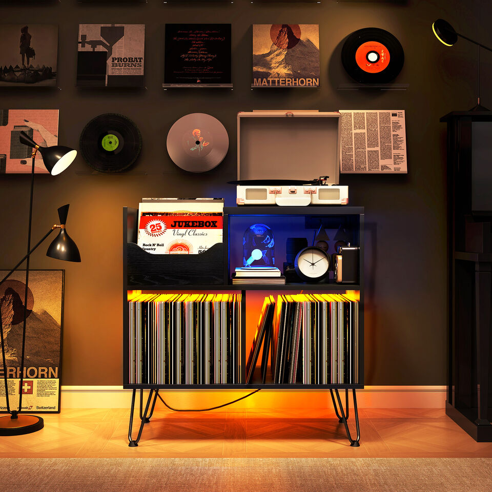 Vinyl Record Player Stand With Storage