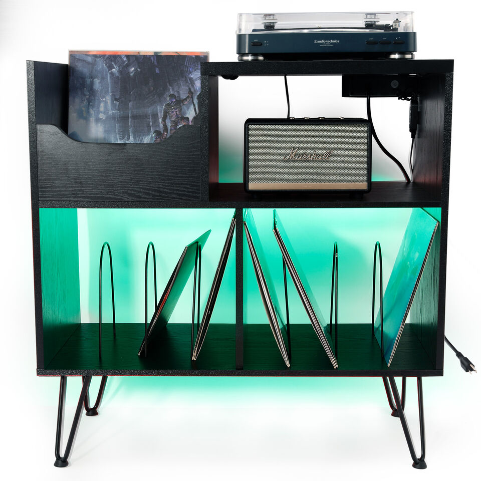 Vinyl Record Player Stand With Storage