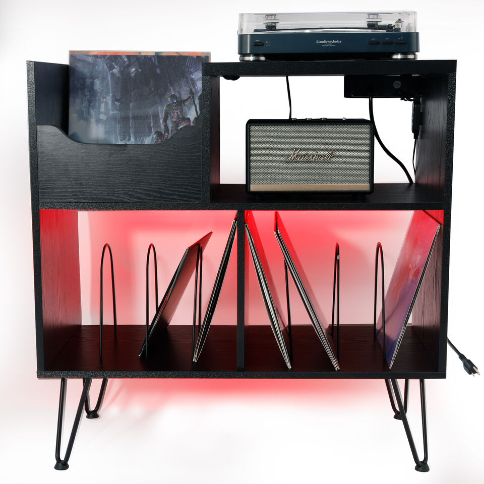 Vinyl Record Player Stand With Storage