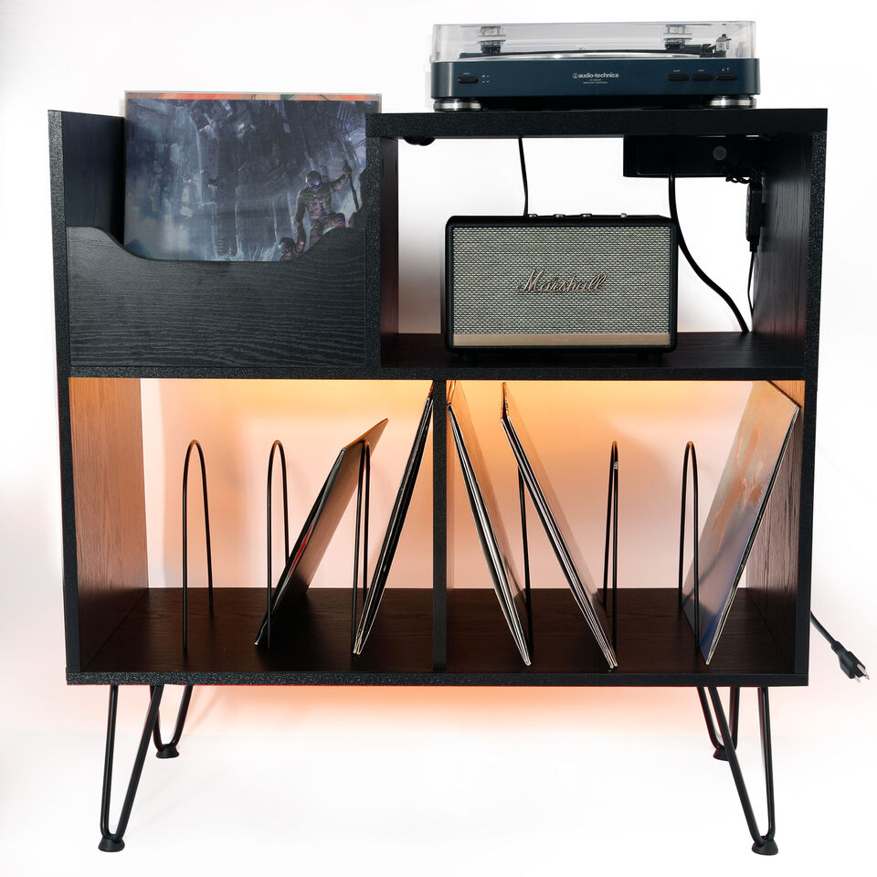 Vinyl Record Player Stand With Storage