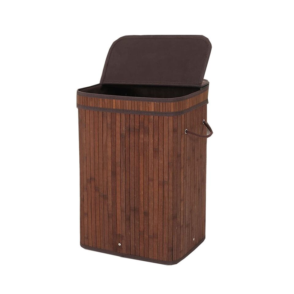 72L Folding Bamboo Laundry Hamper with Lid and Removable Liner